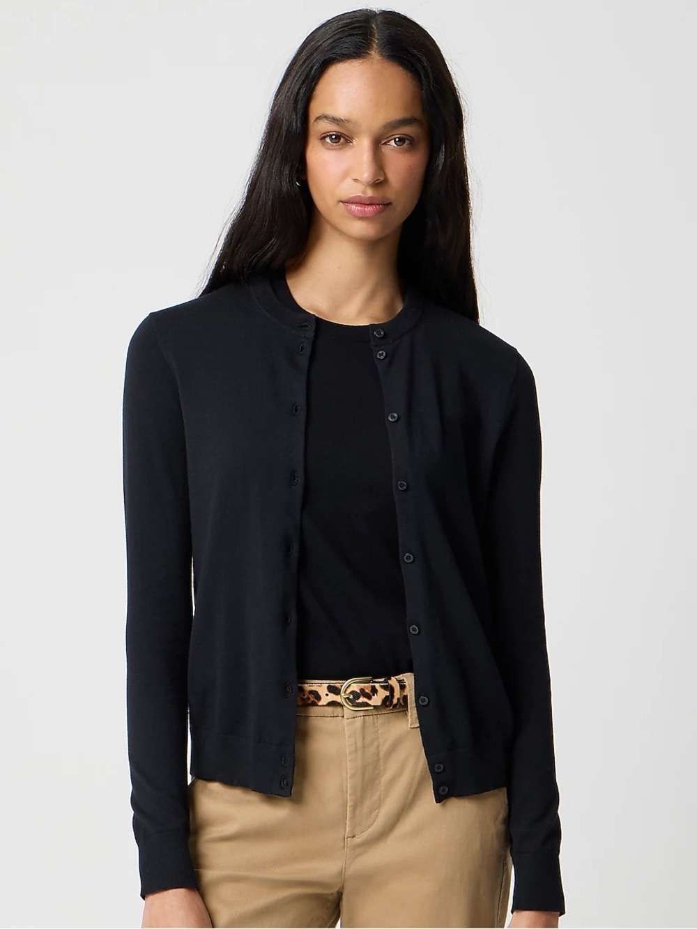 J.Crew Classic Cotton Crewneck Cardigan Sweater Black XXS